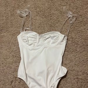 Princess Polly White Body Suit with White Ribbon